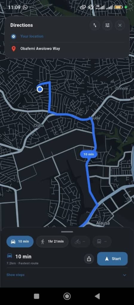 Maimaps Active Navigation Route Screen