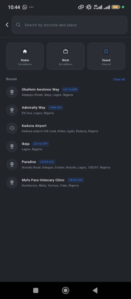 Maimaps Search Screen Shortcuts and Recent Searches